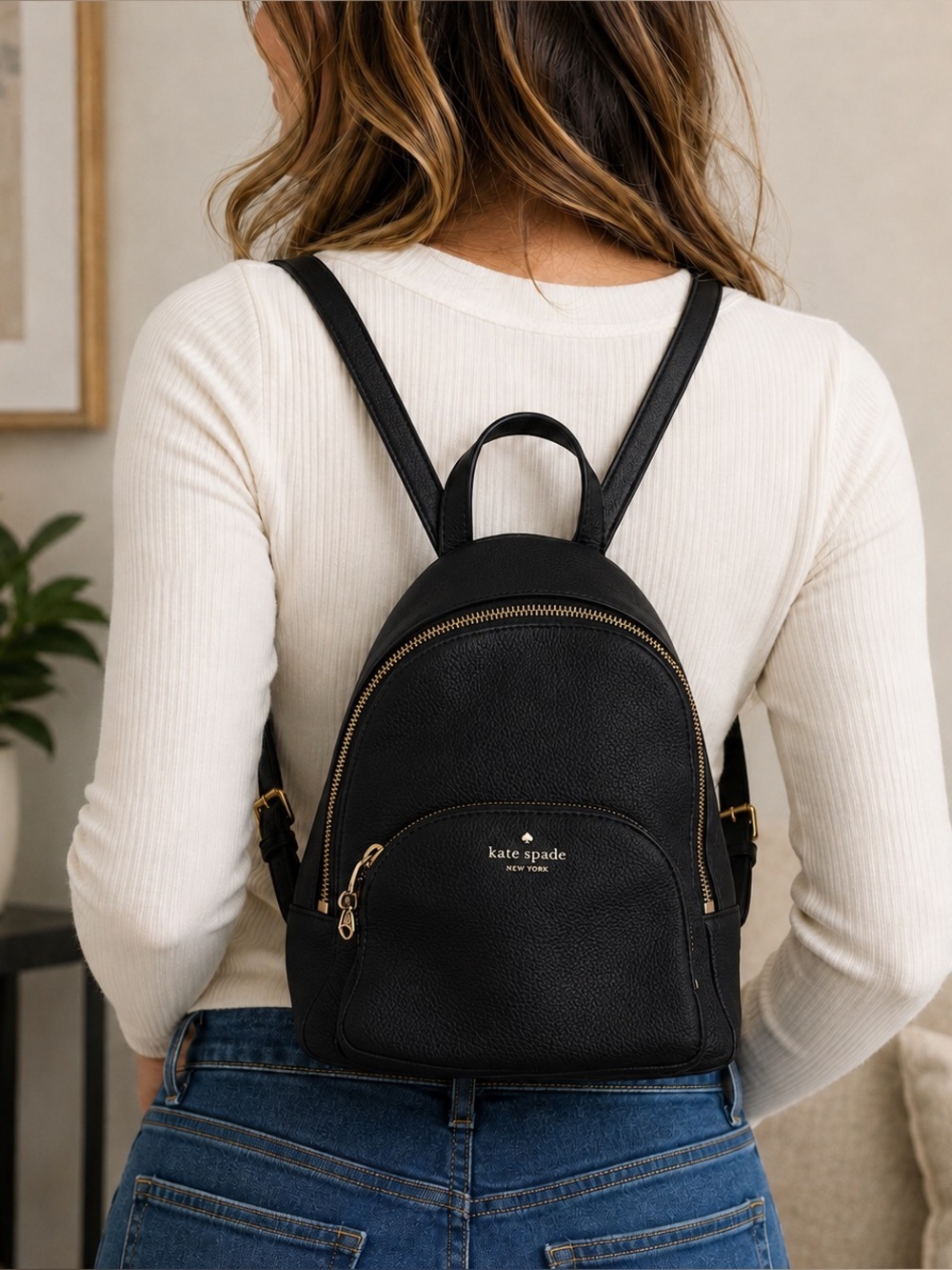 Kate Spade Jackson Medium Backpack Front Zip Pocket Adjustable Straps Black